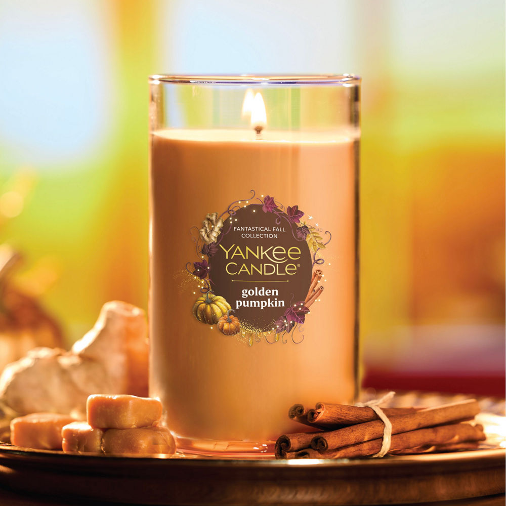 Golden Pumpkin Medium Pillar Candle - Image 2